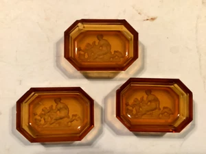 3 HEINRICH HOFFMAN AMBER GLASS  INTAGLIO SALT CELLAR WITH WOAMAN CHERUB & BIRDS - Picture 1 of 6