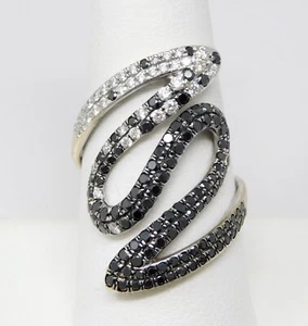 13-14 kt White Gold Black & White Diamond Snakey Forefinger Ring Size 9 B6573 - Picture 1 of 7