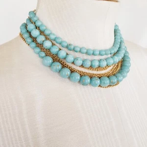 "Collar Gargantilla Vintage 3 Niveles Turquesa (Howlite) 11"" -14" - Imagen 1 de 15