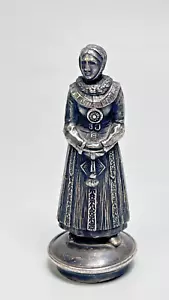 Antik Silberauflage Zinn Persönlicher Wachssiegel Stempel Figur Frau Mittelalter Kleidung - Bild 1 von 8