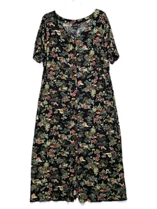Maxi abito vintage Carole Little nero floreale ispirazione asiatica donna più 2x rayon - Foto 1 di 7
