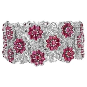 55.35TCW Pear Ruby & Round Sapphire Cluster Flower Wide Heavy Women's Bracelet - Picture 1 of 6