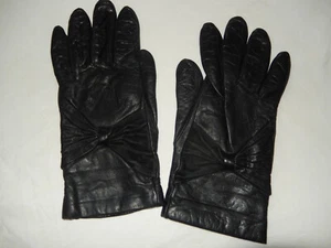 Vintage Echtleder Damen Handschuhe 7 3/4 Schwarz gefüttert - Bild 1 von 4