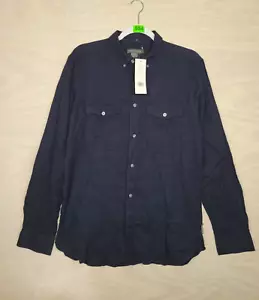 French Connection Women's SZ M Button Up Shirt Navy Blue Long Sleeve Pockets New - Picture 1 of 12