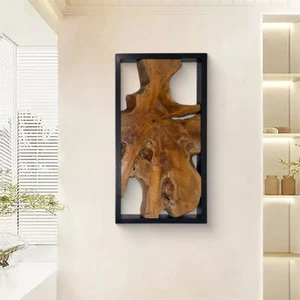 Rustic Teak Wood Wall Decor 17''x 31.5'' Farmhouse Live Edge Wall Art Decoration - Picture 1 of 41