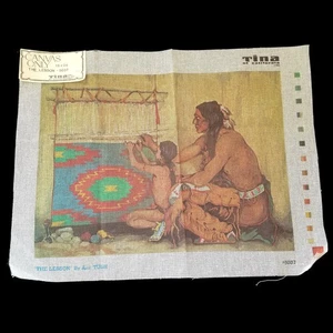 LARGE NEEDLEPOINT CANVAS: NATIVE AMERICAN "THE LESSON" BY ANN TUSH BM - Picture 1 of 1