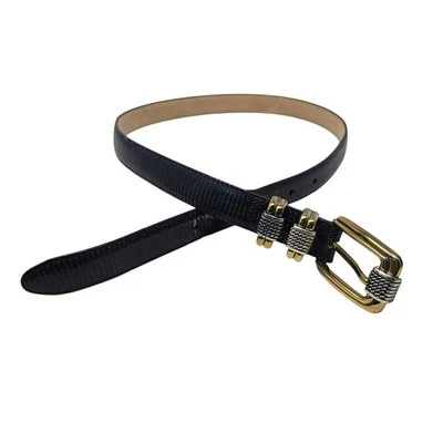 Vintage Brighton M 30 Navy Blue Pebbled Leather Minimalist Skinny Belt Classic - Image 1 of 4