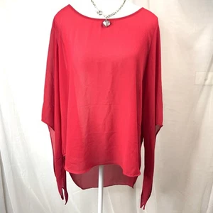 Liz Jordan Red Blouse W/ Split Sleeves Sz14 Fairy Sheer Boho Festive Siren - Picture 1 of 8