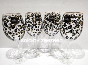 Leopard Print Cheetah Cocktail Wine Glasses Glasses Black Gold GORGEOUS! 4pc - Picture 1 of 4
