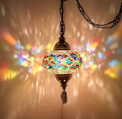 DEMMEX Authentic Turkish Mosaic Plug-in Swag Pendant Light Fixture, Large 6.5... - Image 1 of 4