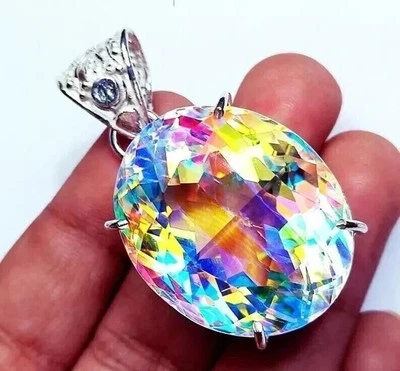 50+ Ct Multicolore Opale Mistico Taglio Ovale Solitario Argento Tedesco... - Immagine 1 di 4