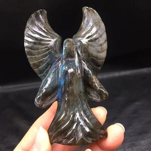 Rainbow ! Natural Labradorite Quartz Carved Angel Healing Reiki Decorate 3.95" - Picture 1 of 17