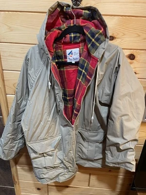 Chaqueta de Lluvia Vintage Misty Harbor Tostada Forrada a Cuadros Abrigo con Capucha Talla L Excelente Foto 1 de 3
