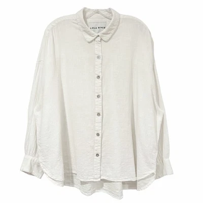 Camisa poeta manga larga delantera con botones Lola River para mujer talla XL marfil Foto 1 de 4