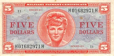 USA / MPC  $5  1961  Series  611  Plate # 11  Circulated Banknote ZAA - Image 1 of 2