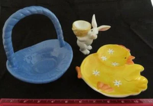 Mixed Lot EASTER Glazed Ceramic DECORATION Basket Egg Stand Display Dish Bunny - Picture 1 of 8
