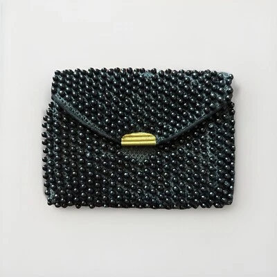 复古小号 Corde 球串珠硬币钱包黑色卡夹 — 第 1/4 张图片