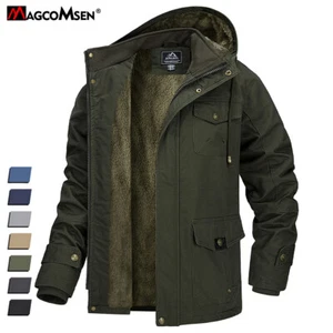 Mens Winter Fleece Lined Cargo Jackets Warm Cotton Thermal Thick Hood Work Coats - Picture 1 of 48