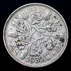 1932 Great Britain 6 Six Pence George V Silver Coin, km832 ๐ฌ๐ง Free Shipping! - Picture 1 of 2