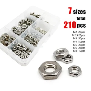 210 Stck. Sechskant Dünn Sechskant Marmelade Mutter Set Mix M2-M8 Kit Box 304 A2-70 Edelstahl - Bild 1 von 7