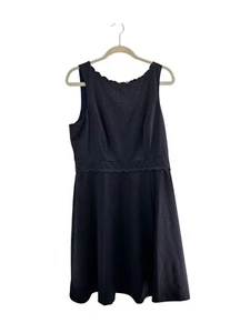 Elle Womens Scalloped Edge Sleeveless Fit & Flare Dress Navy Size L Feminine - Picture 1 of 7