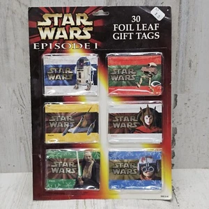 Juego de 6 etiquetas de regalo de papel aluminio Star Wars vintage episodio I Anakin R2D2 princesa Amidala - Imagen 1 de 2