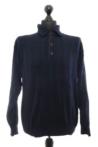 Bugatti Men's Pullover 48 S BLUE Dark Blue Uni Collar Braid Pattern with Wool - Picture 1 of 4