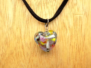 Vintage Sterling Silver Art Glass Heart Pendant Necklace Black Velvet - Picture 1 of 6