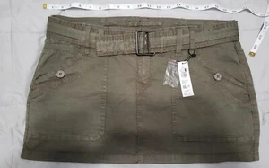GARAGE WOMEN'S CARGO Mini Skirt ARMY FATIGUE GREEN Belted Large - Picture 1 of 3