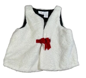 Tommy Bahama Girls White Faux Fur Vest Red Bow Size 8 Perfect For Holidays - Picture 1 of 4