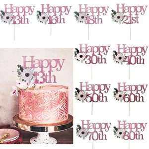 ORO ROSA FELIZ PASTEL DE CUMPLEAÑOS DECORACIÓN FLORAL NIÑAS DECORACIÓN FIESTA - Imagen 1 de 13