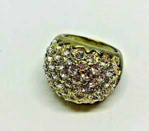 Vintage Gold Metal Rhinestone Diamante Ring 1980' Size M - Picture 1 of 6