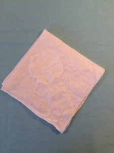 Vtg White on White Linen Wedding Applique Rose Handkerchief Hanky 11.5" x 11.5" - Picture 1 of 5