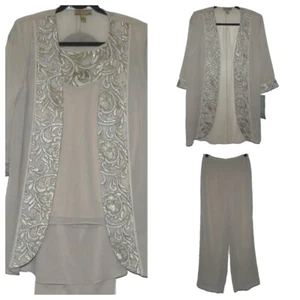 Nuevo con etiquetas Traje Pantalón 3 Piezas Lentejuelas Bordadas Marrón Tostado 10, Chaqueta, Pantalón y Top Concha - Imagen 1 de 12