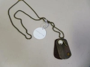 Joanna Laura Constantine Vintage Look Necklace Metal and Leather Dog Tag - Picture 1 of 6
