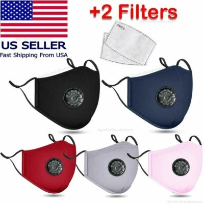 3 Ct Washable Reusable Cotton Face Mask with Air Valve Port  + 2 PM2.5 Carbon - Image 1 of 4