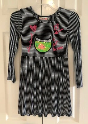 Vestido DESIGUAL Niñas Azul Marino y Blanco Rayas Lentejuelas Manga Larga -Talla 7/8 (128cm) Foto 1 de 4