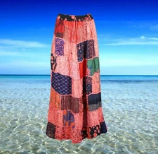Patchwork Boho Maxi Skirt, Women’s Red Patchwork Skirt, Summer Festival S/M/L