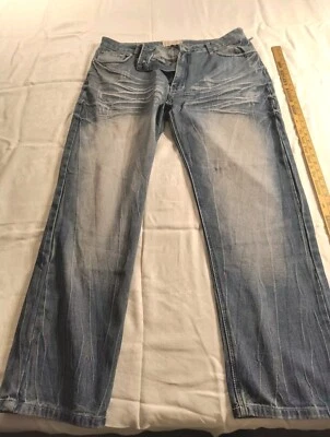 Pantalones de mezclilla MONARCHY para hombre 40 x 32 con solapa recta bolsillo bordado azul grunge  Foto 1 de 4