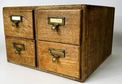 Archivador de madera vintage de 4 cajones para biblioteca catálogo de tarjetas roble con recetas LEER Foto 1 de 4
