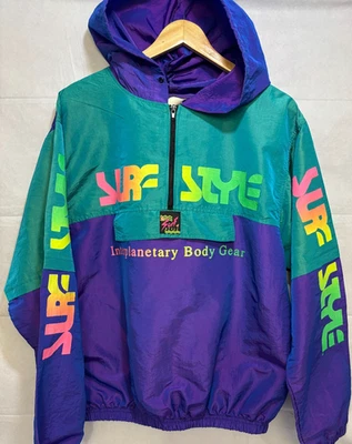Vintage Surf Style Mens Windbreaker Jacket Blue Green Interplanetary Body Gear - Image 1 of 4