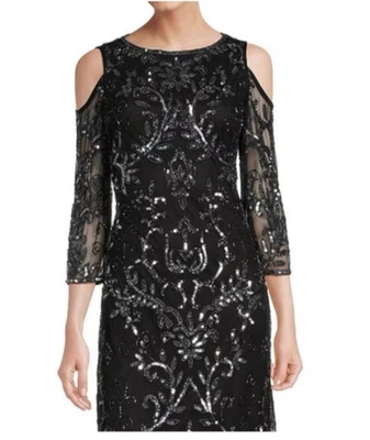 Vestido de Noche Pisarro 10 Negro Largo Lentejuelas Cuentas Boda Fiesta Formal NUEVO Foto 1 de 4