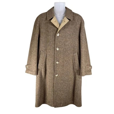 Brooks Brothers Mens 42R Reversible Herringbone Tweed & Trench Coat Old Money - Image 1 of 4