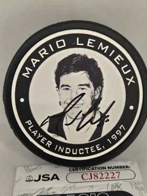 Disco conmemorativo firmado por Mario Lemieux HOF! Certificado de autenticidad JSA! ¡Pingüinos de Pittsburgh! Foto 1 de 4