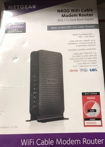Netgear N600 WiFi Cable Modem Router 802.11 Dual Band Gigabit Black Docsis 3.0 - Picture 1 of 7