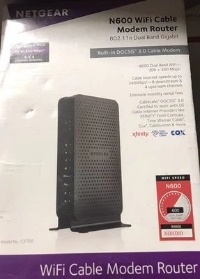 Netgear N600 WiFi Cable Modem Router 802.11 Dual Band Gigabit Black Docsis 3.0 - Image 1 of 4