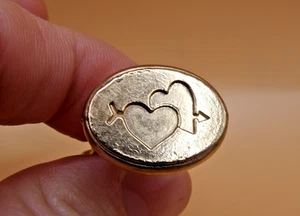 Vintage Mid-Century Goldtone Double Hearts with Arrow Sealing Wax Stamp Seal - Picture 1 of 4