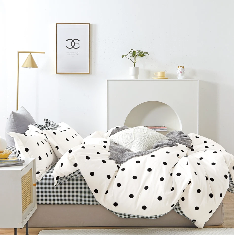 Conjunto de capa de edredom Clack preto/branco bolinhas 100% algodão queen/completo - Imagem 1 de 1