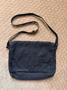 Fendi Zucca Messenger Bag vintage Authentic black nylon long leather strap. - Picture 1 of 15