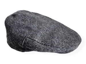 Man of Aran Hat Cap Mens Medium 58cm Grey Herringbone Wool Blend Newsboy Retro - Picture 1 of 24